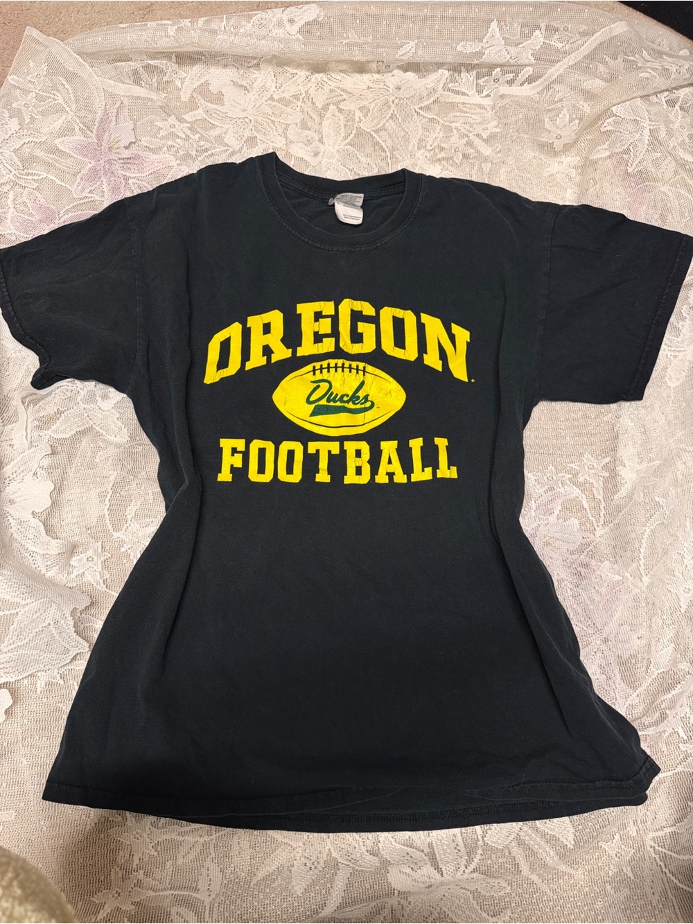 Oregon Ducks Football Black Tee with Yellow Logo
